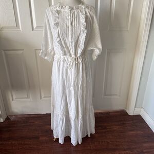 Aakaa White Maxi Dress with Ruffle Front